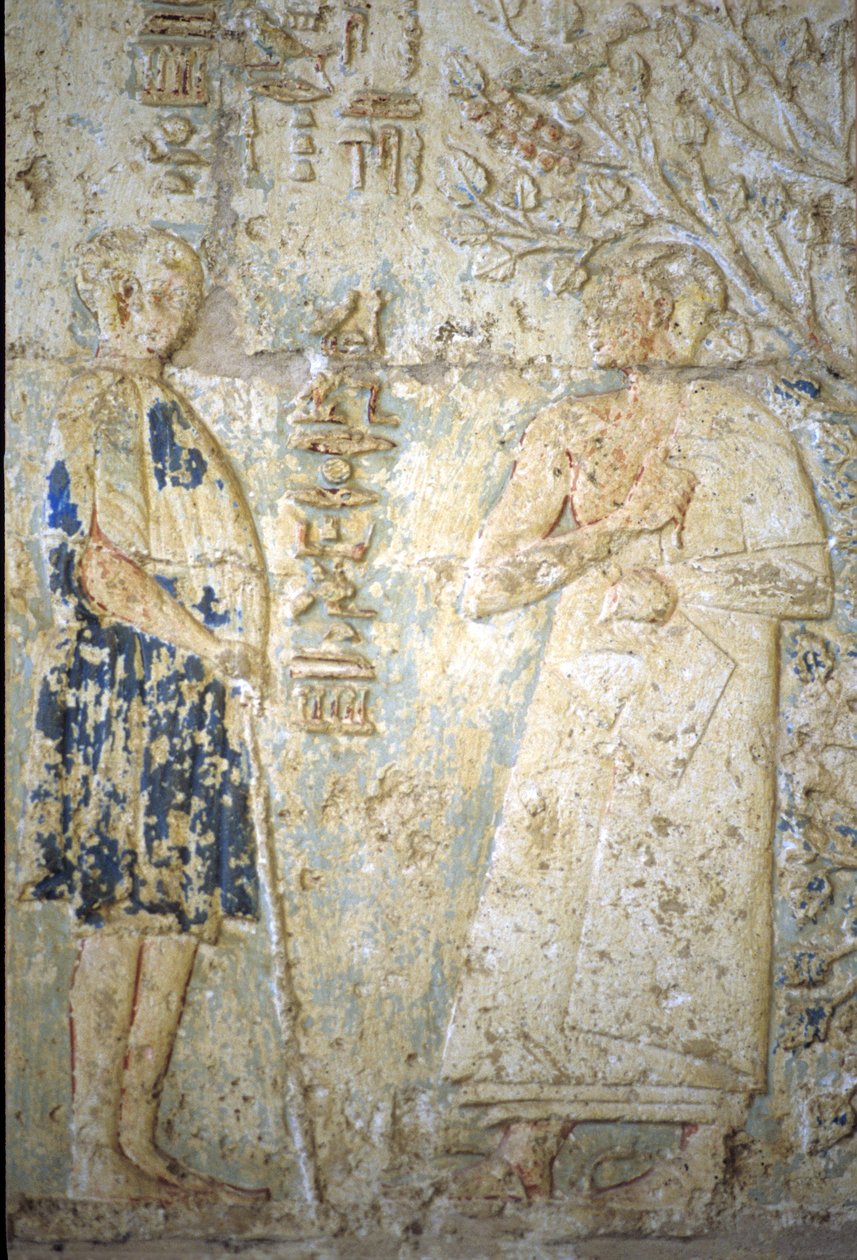 Égypte ancienne, Sculpture/peinture murale, Tombe de Petosiris, Tuna el-Gebel, 300 av. J.-C., Petosiris et sa femme - School Egyptian