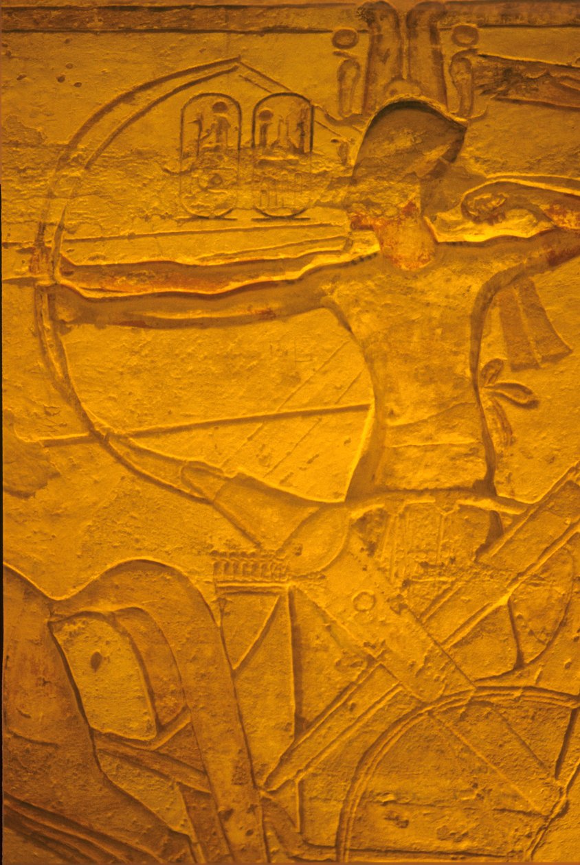 Égypte ancienne, peinture/sculpture murale, Ramsès II dans son char à la bataille de Kadesh, temple de Ramsès II et Néfertari, Abou Simbel - School Egyptian