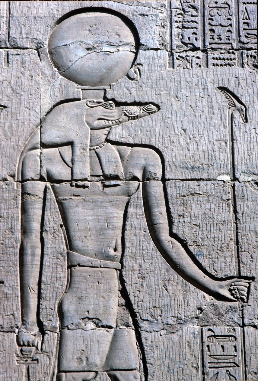 Égypte ancienne, peinture/sculpture murale, Sebek portant un ankh - School Egyptian