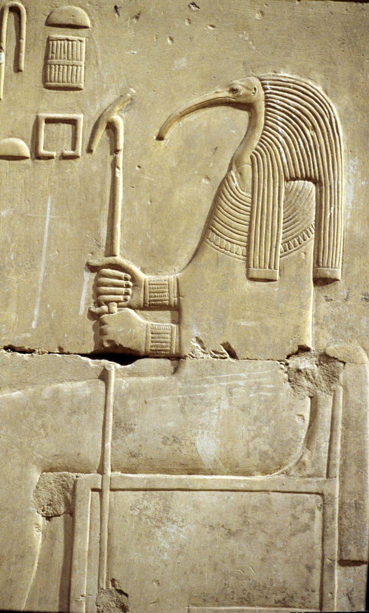 Égypte ancienne, peinture murale, Le dieu Thot, Temple de Séthi Ier, Abydos - School Egyptian
