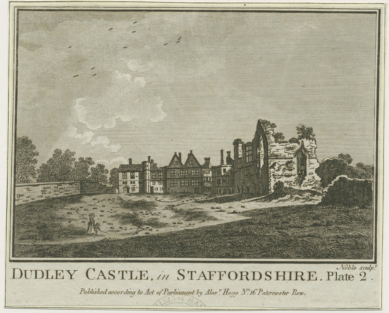 Château de Dudley - Le donjon (gravure sur cuivre) - School English