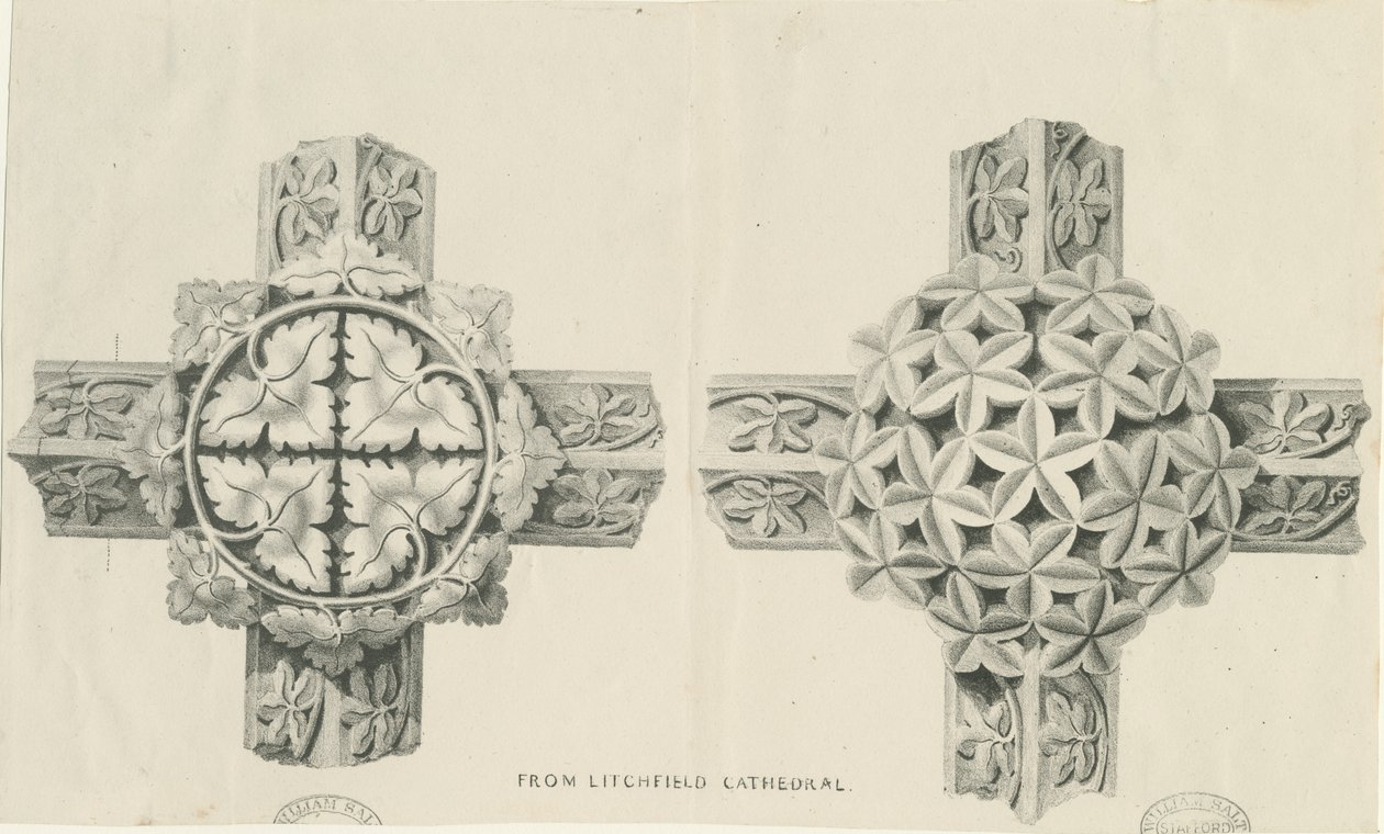 Intérieur de la cathédrale de Lichfield - Feuillage sculpté : lithographie, nd [?19e siècle] (impression) - School English