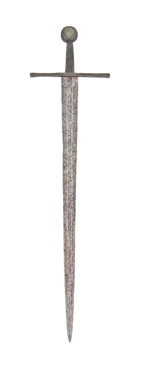 Épée médiévale tardive, avec une lame viking antérieure et portant les armoiries de la famille De Bohun, comtes de Hereford et Essex - School English