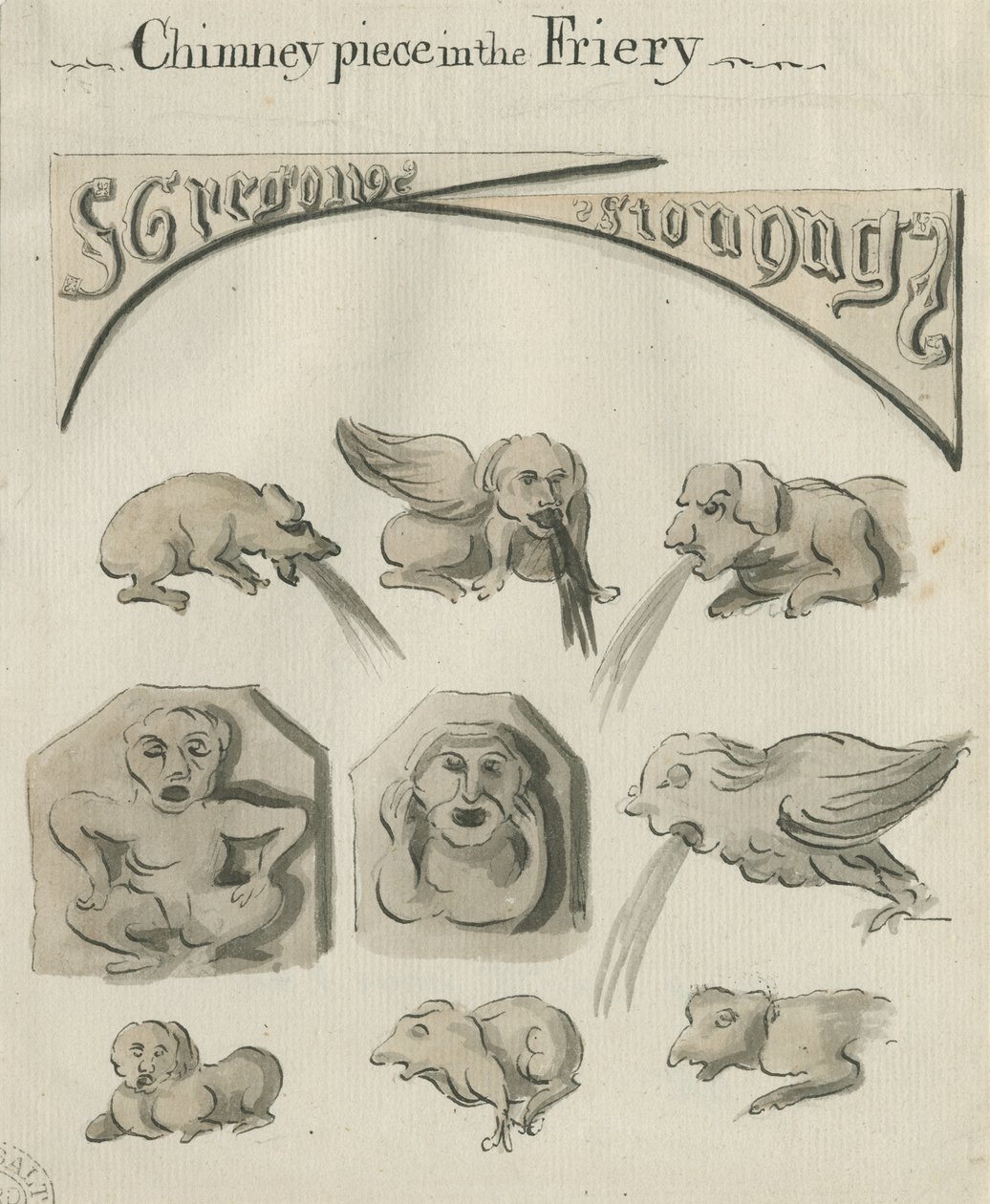 Lichfield - Cheminée dans le couvent: dessin à la plume et au lavis, nd [?fin 18e siècle] - School English