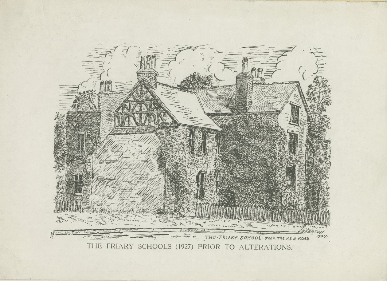 Lichfield - Écoles du Friary : gravure sur bois - School English
