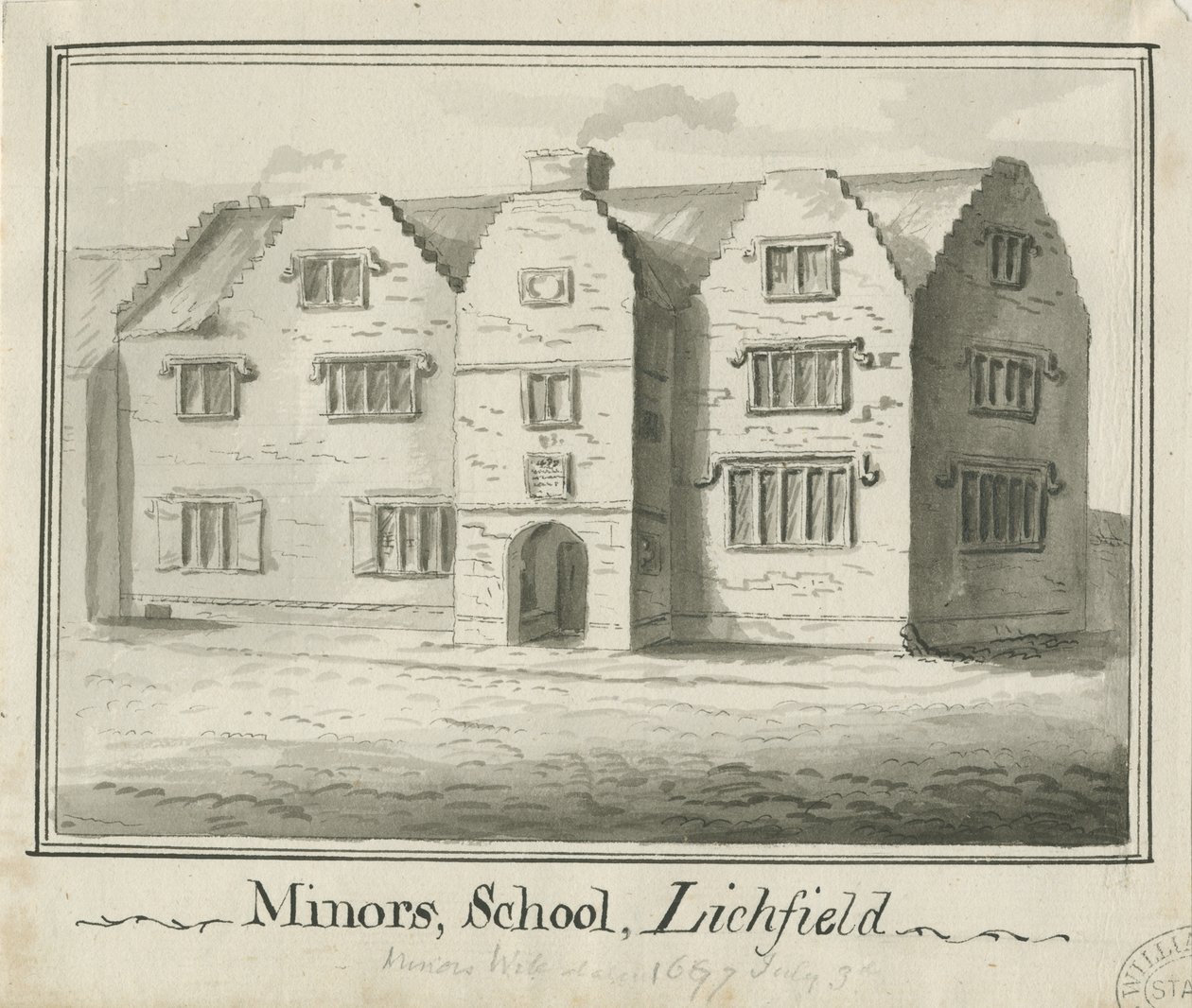 Lichfield - École des mineurs: dessin au lavis sépia, nd [?18e siècle] - School English