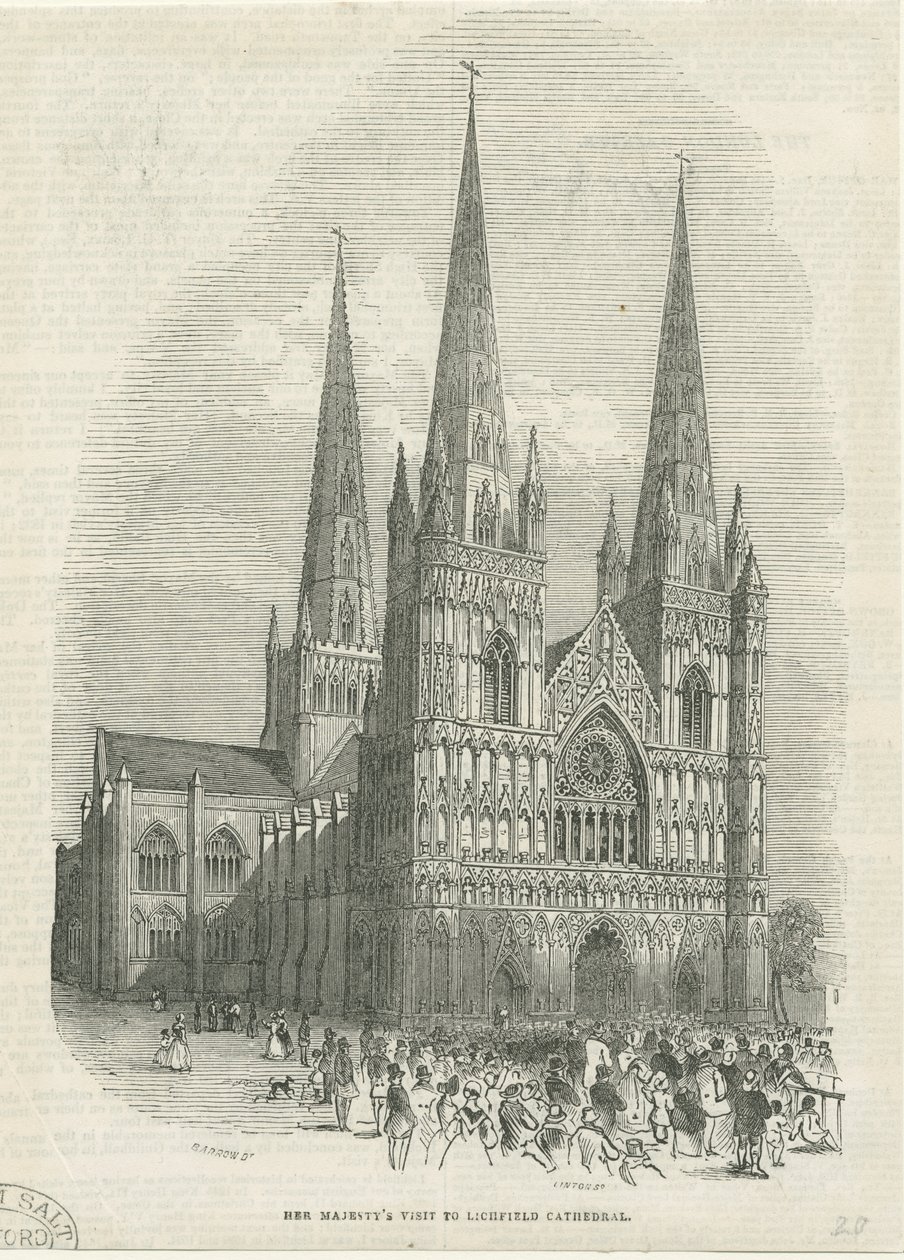 Cathédrale de Lichfield - Façade ouest : gravure sur bois, nd [1843] - School English