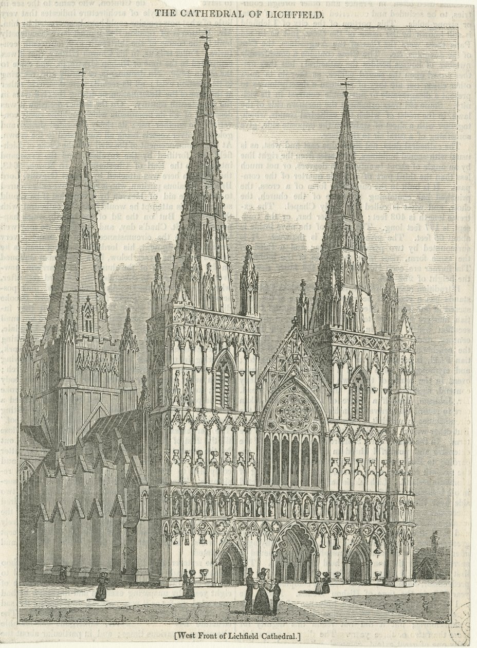 Cathédrale de Lichfield - Façade ouest : gravure sur bois, nd [?XIXe siècle] - School English