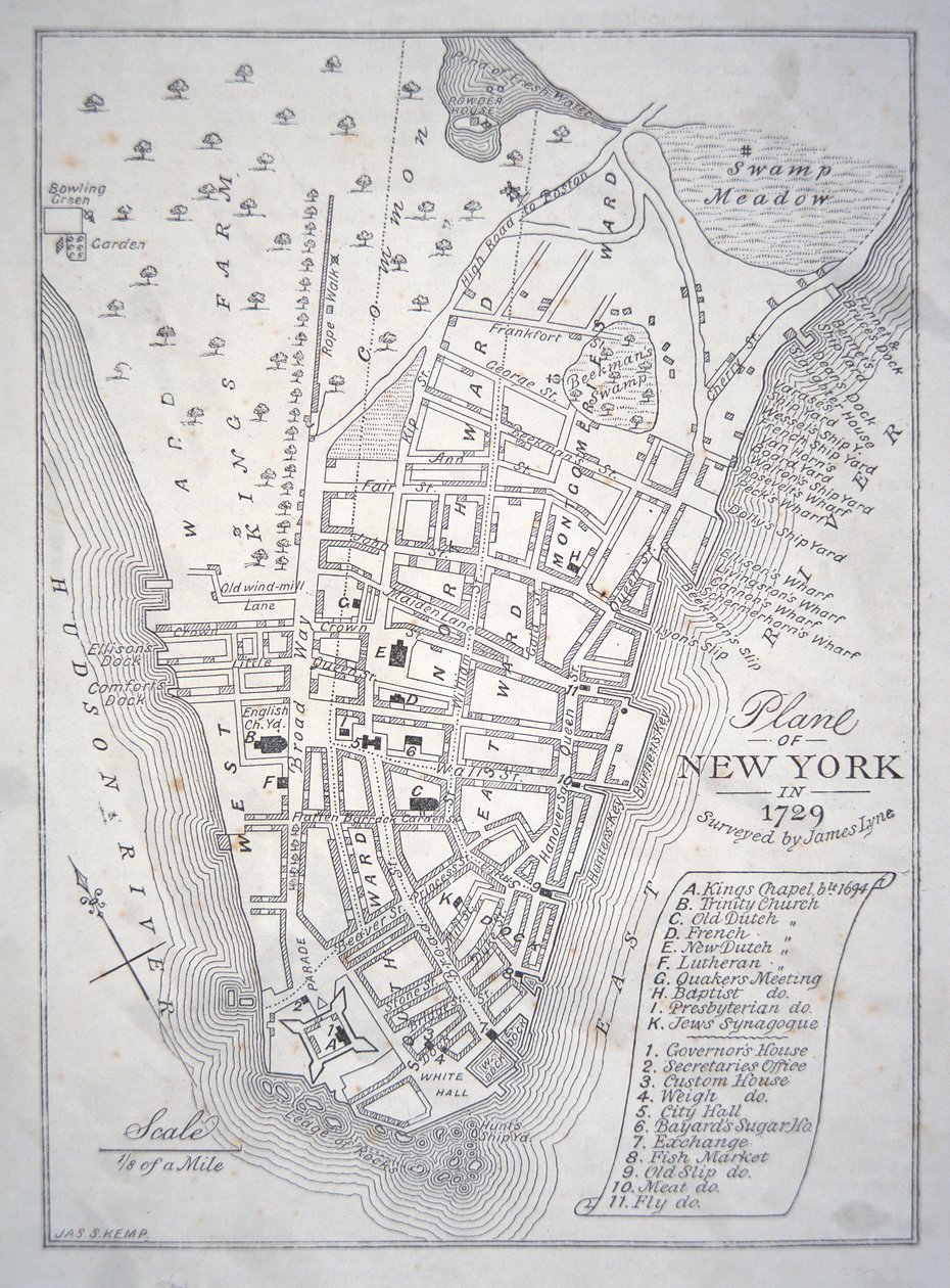 Plan de New York en 1729 - School English