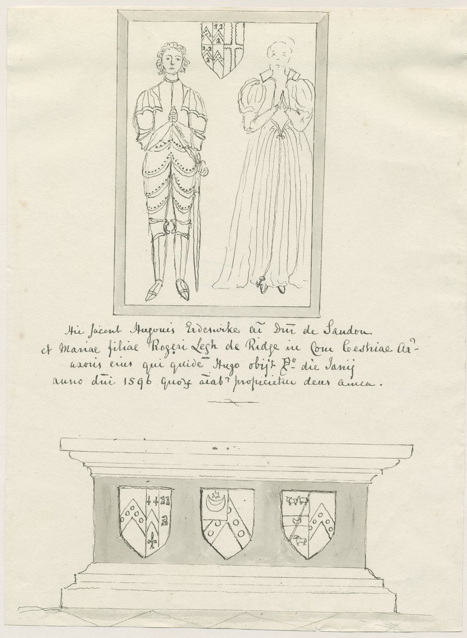 Église de Sandon - Tombe de Hugh Erdeswicke et Mary [Legh] - School English