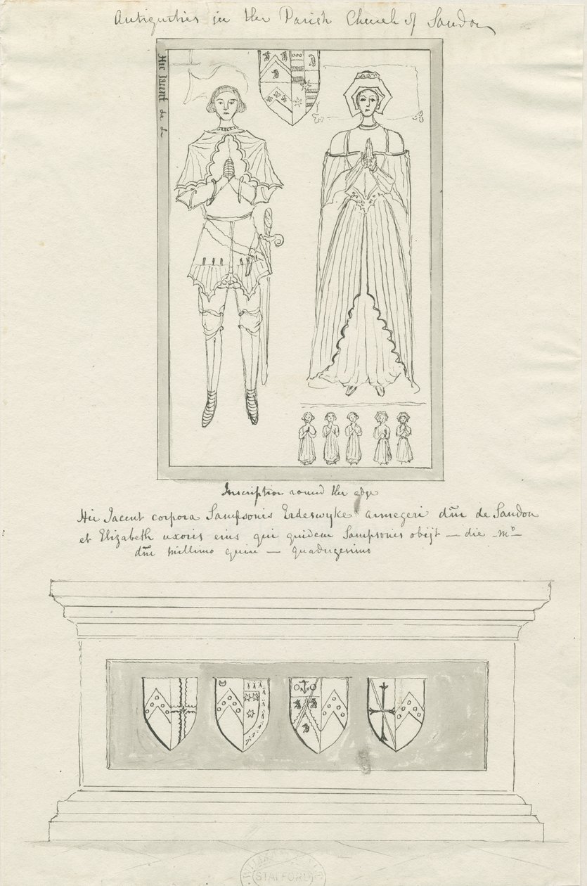 Église de Sandon - Tombe de Sampson Erdeswicke et Elizabeth Grey - School English