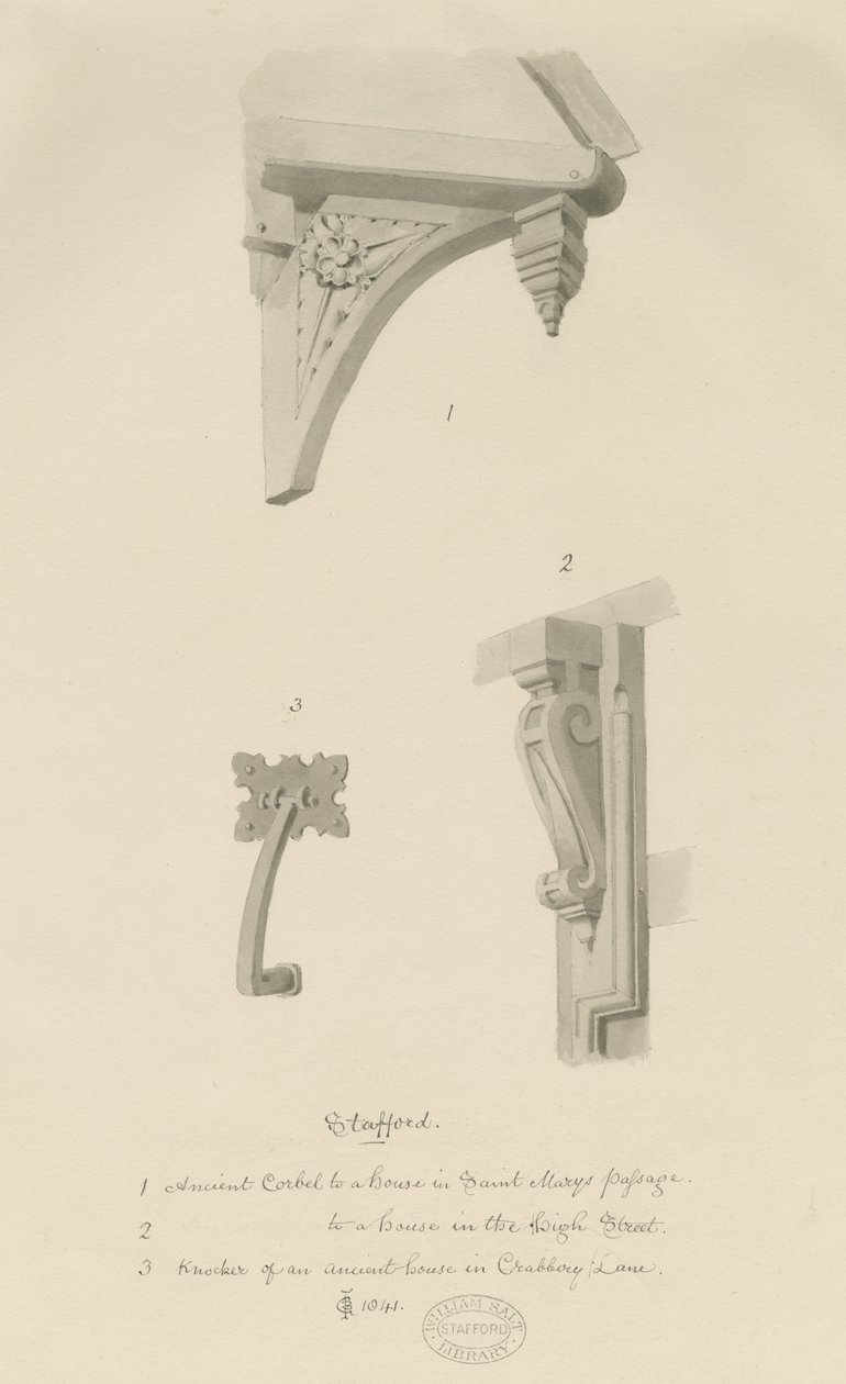 Stafford - Détails architecturaux : dessin sépia - School English
