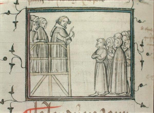 Charles V (1338-80) le Sage prêchant aux Halles, Paris, en 1364 - School French