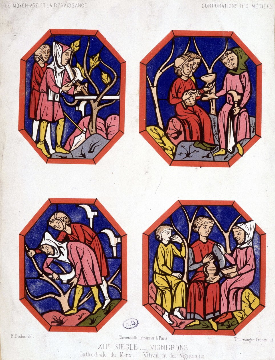 Corporation des vignerons - vitrail des vignerons de la Cathédrale du Mans - School French