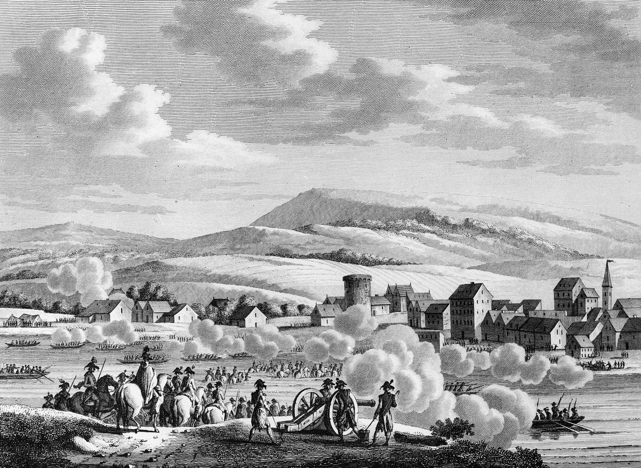 Guerre de la Révolution française et mouvements anti-révolutionnaires : Troupes françaises passant le Rhin à Düsseldorf, Allemagne, le 20 fructidor an III (6 septembre) - School French