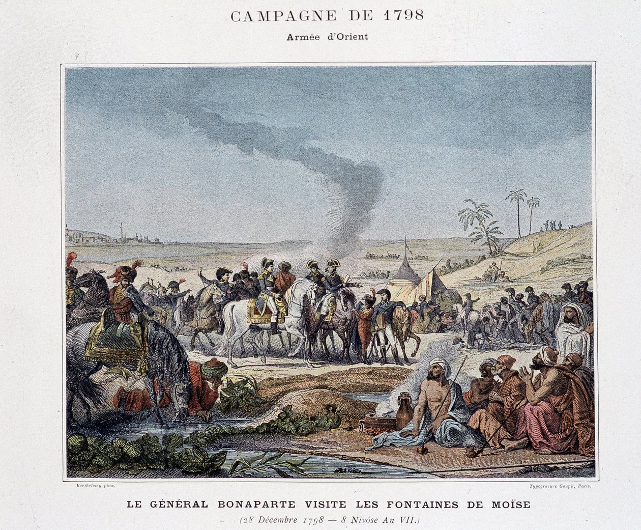 Le général Bonaparte visite les fontaines de Moïse - dans « Victoires et Conquêtes des Armées Françaises », Paris, n.d (gravure) - School French