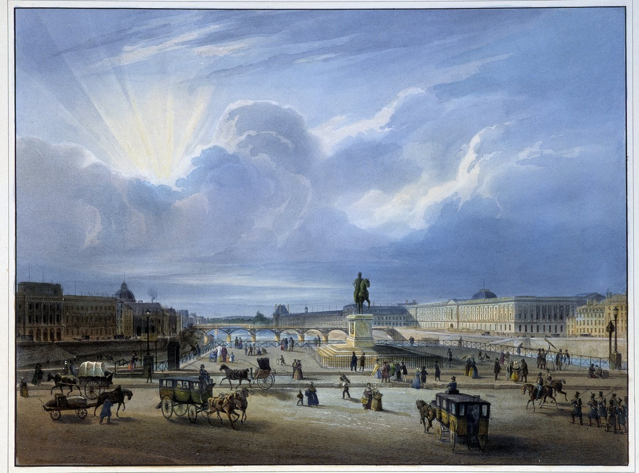 Vue générale du Louvre avec la statue d