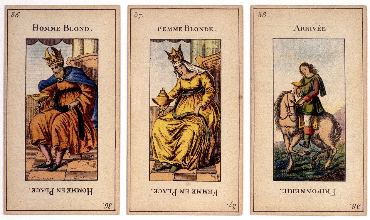 Vieilles cartes à jouer représentant le roi « homme blond », la reine « femme blonde » et l