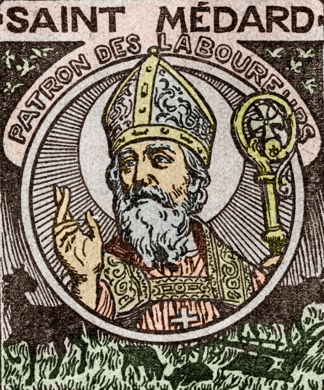 Portrait de Saint Médard, Medardus, évêque de Noyon, extrait de l