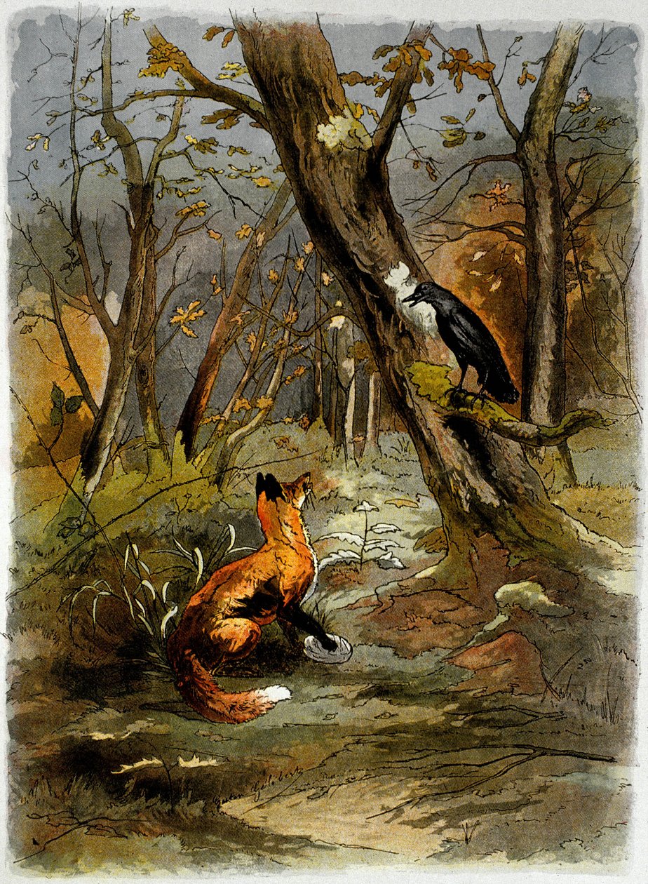 Le corbeau et le renard, extrait des Fables de La Fontaine (impression) - School French