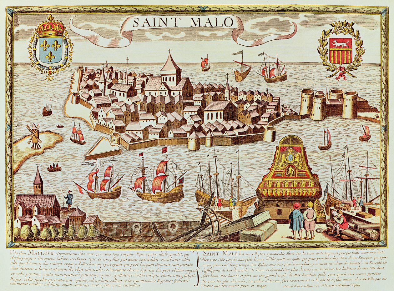 Vue du port et de la ville fortifiée de Saint-Malo, située sur la côte de Bretagne - School French