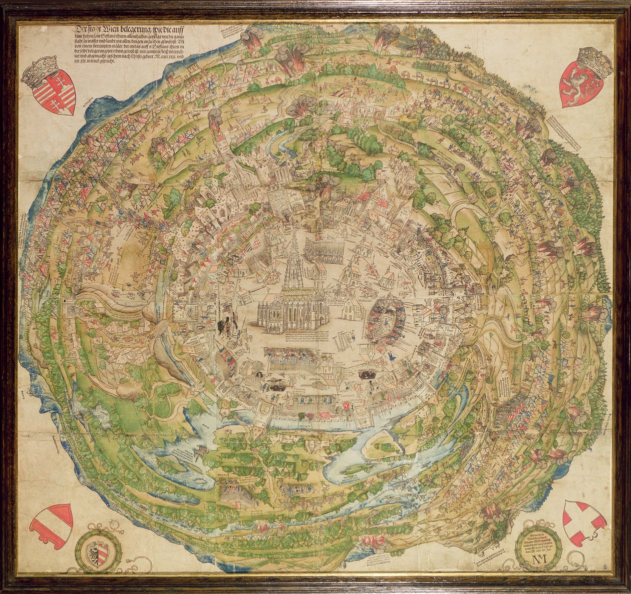 Carte circulaire de Vienne pendant le siège turc - School German