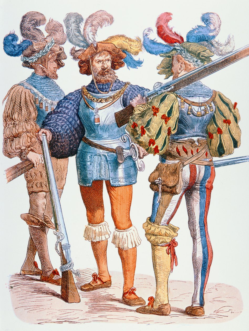 Soldats allemands du XVIe siècle, armés de mousquets à mèche - School German