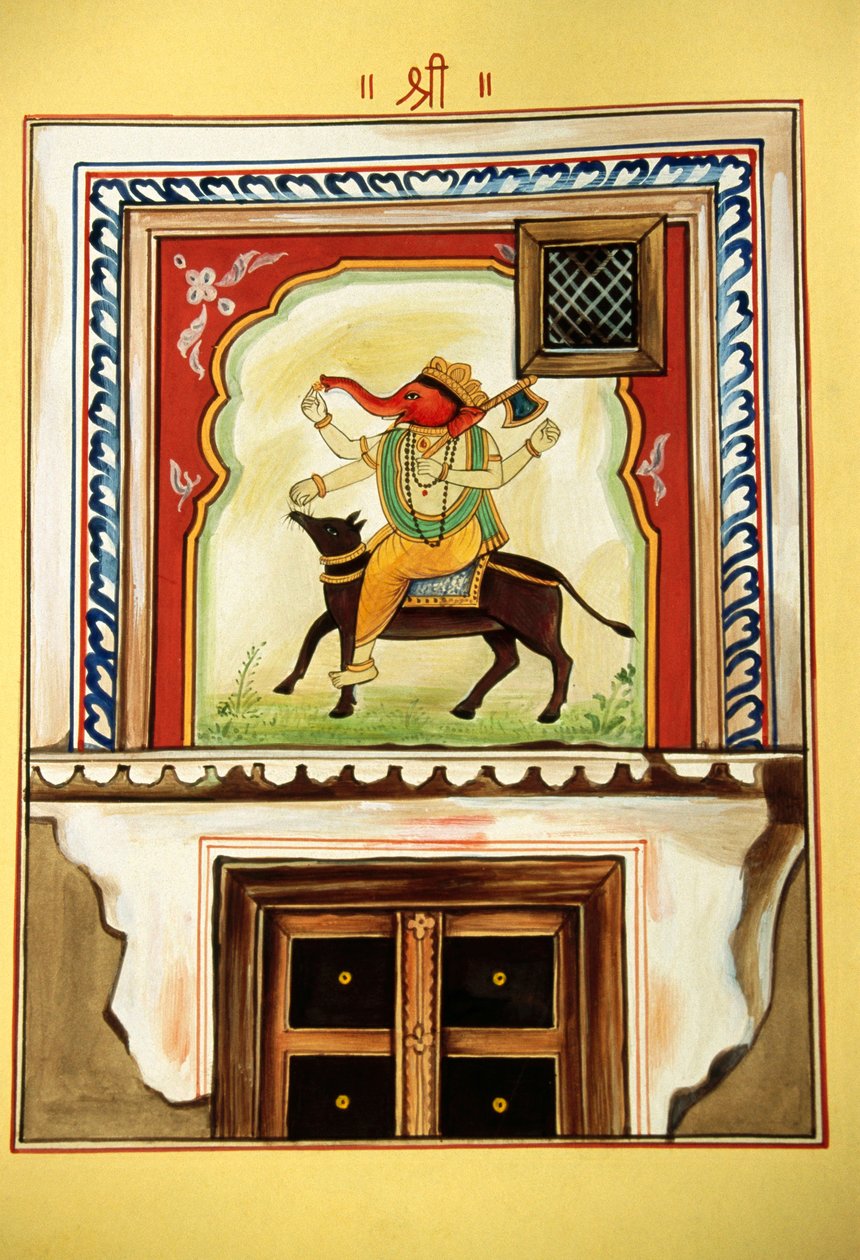 Seigneur Ganesh Ganpati, peinture miniature sur papier - School Indian