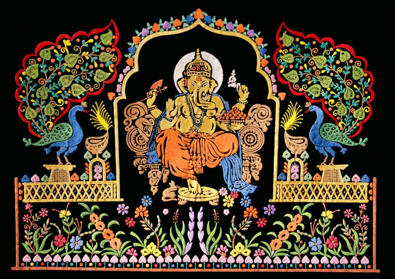 Seigneur Ganesha Ganpati Broderie sur Velours - School Indian