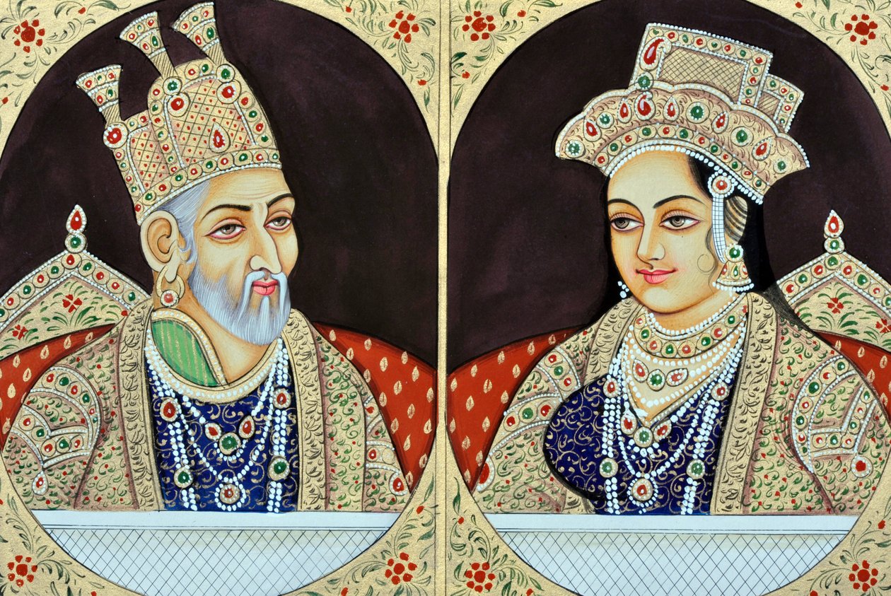 Miniature de Bhadur Shah Zafer avec Jeenat Mahal, Inde, Asie - School Indian
