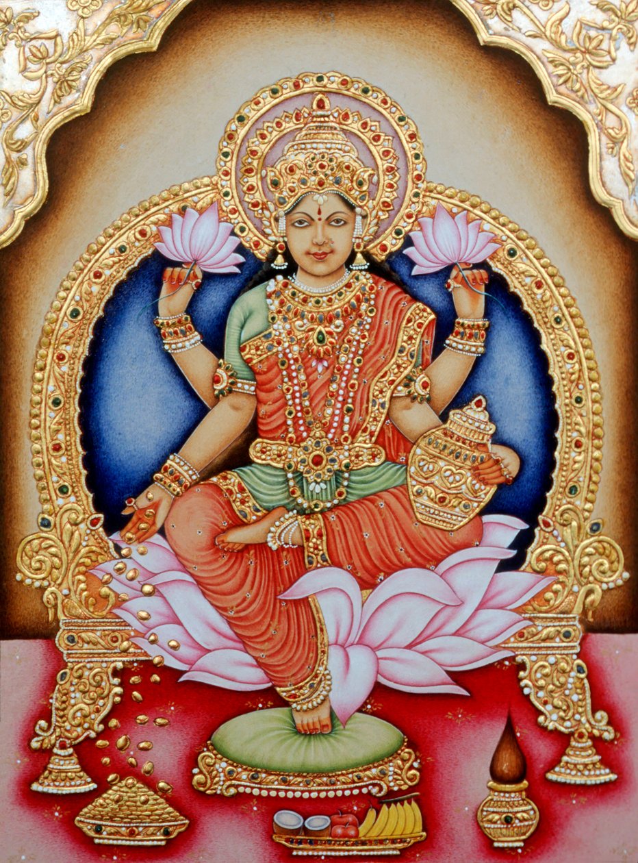 Peinture Miniature de la Déesse Laxmi, Inde - School Indian