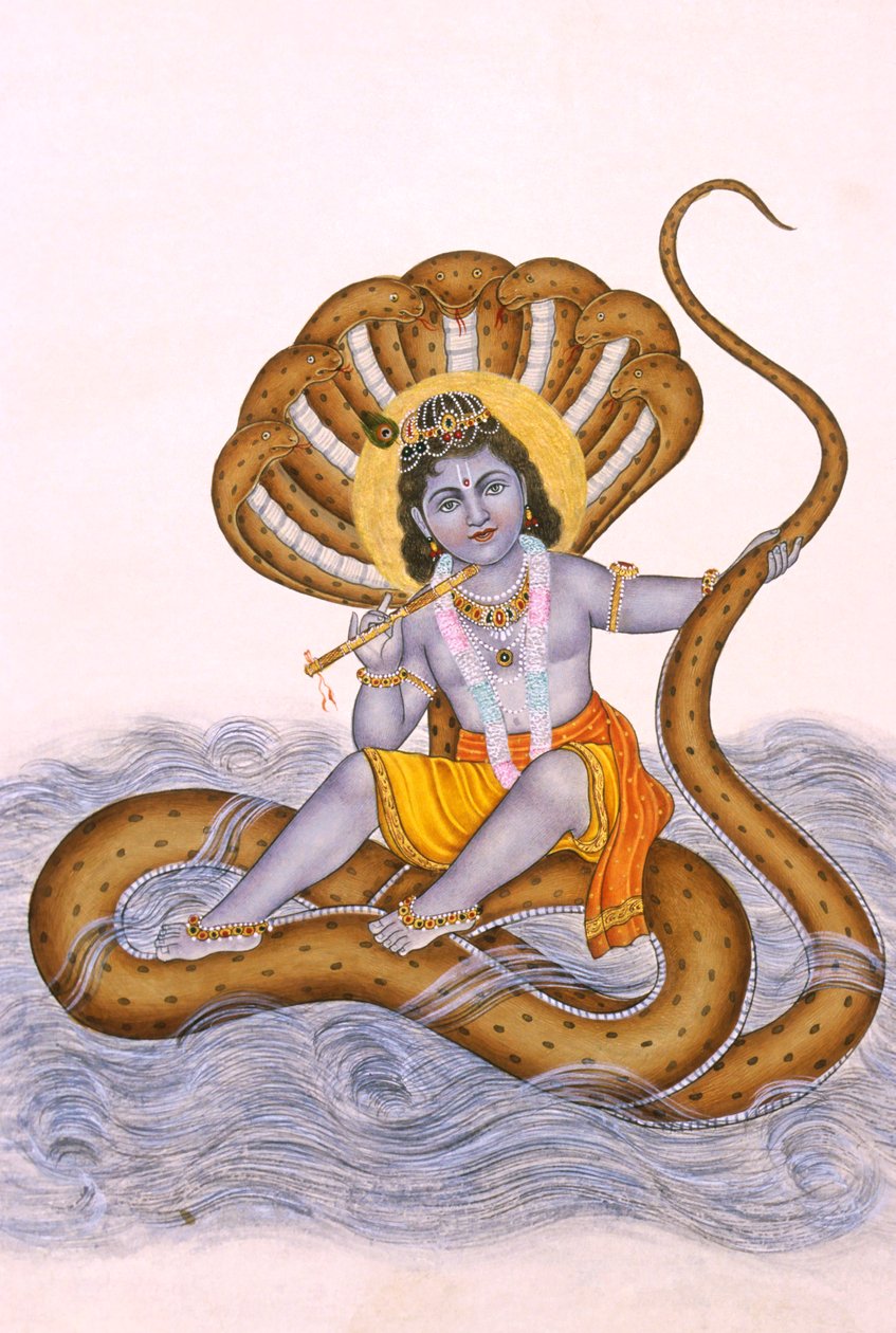 Peinture miniature de Lord Bal Krishna sur papier - School Indian
