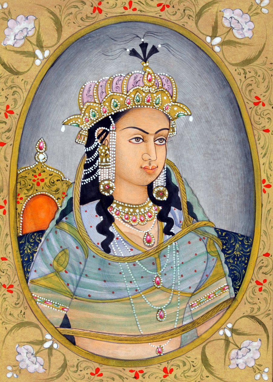 Peinture miniature de la reine moghole Mehrunissa Inde Asie - School Indian