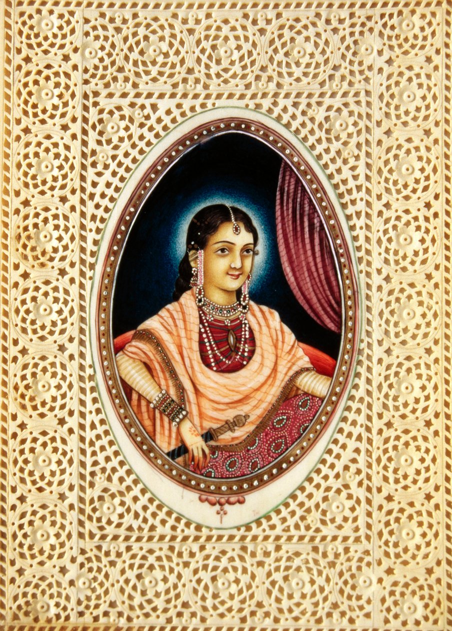 Peinture Miniature de Mumtaz Mahal sur Ivoire - School Indian