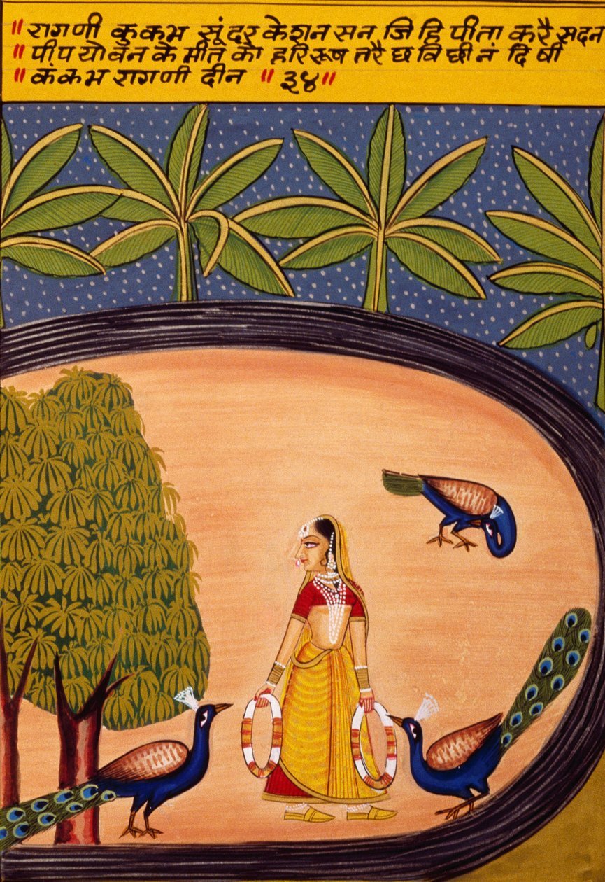 Peinture miniature sur papier, Ragini Kukumb, école de Nathdwara - School Indian