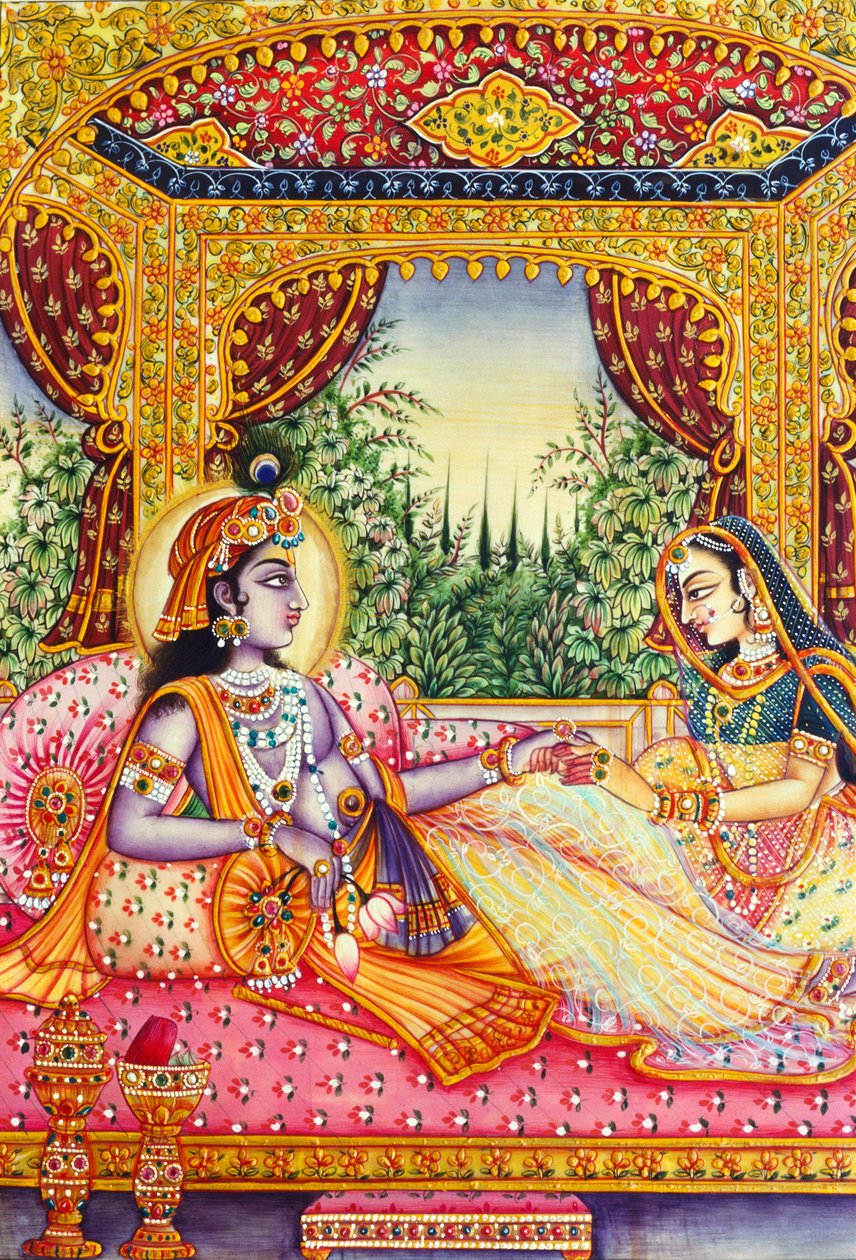 Peinture miniature Radha Krishna sur ivoire - School Indian