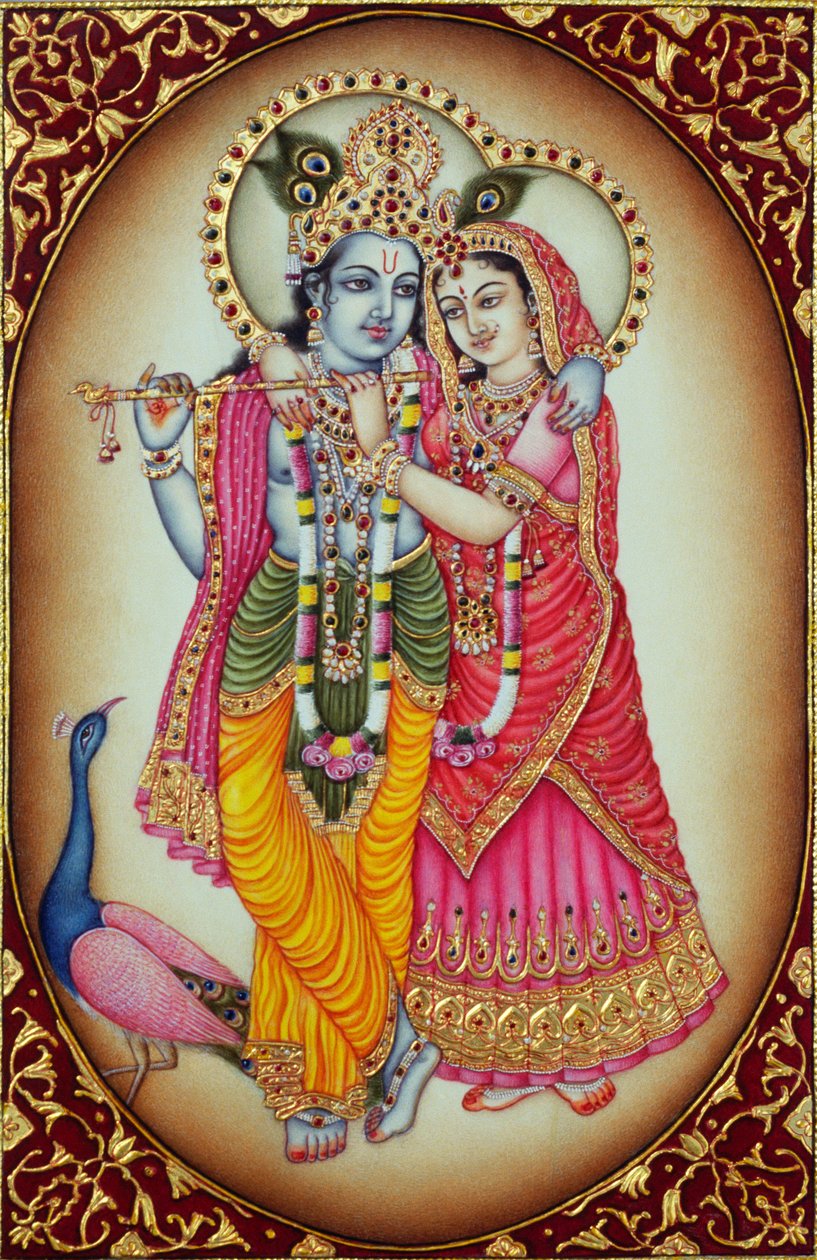 Peinture miniature de Radha Krishna sur ivoire - School Indian