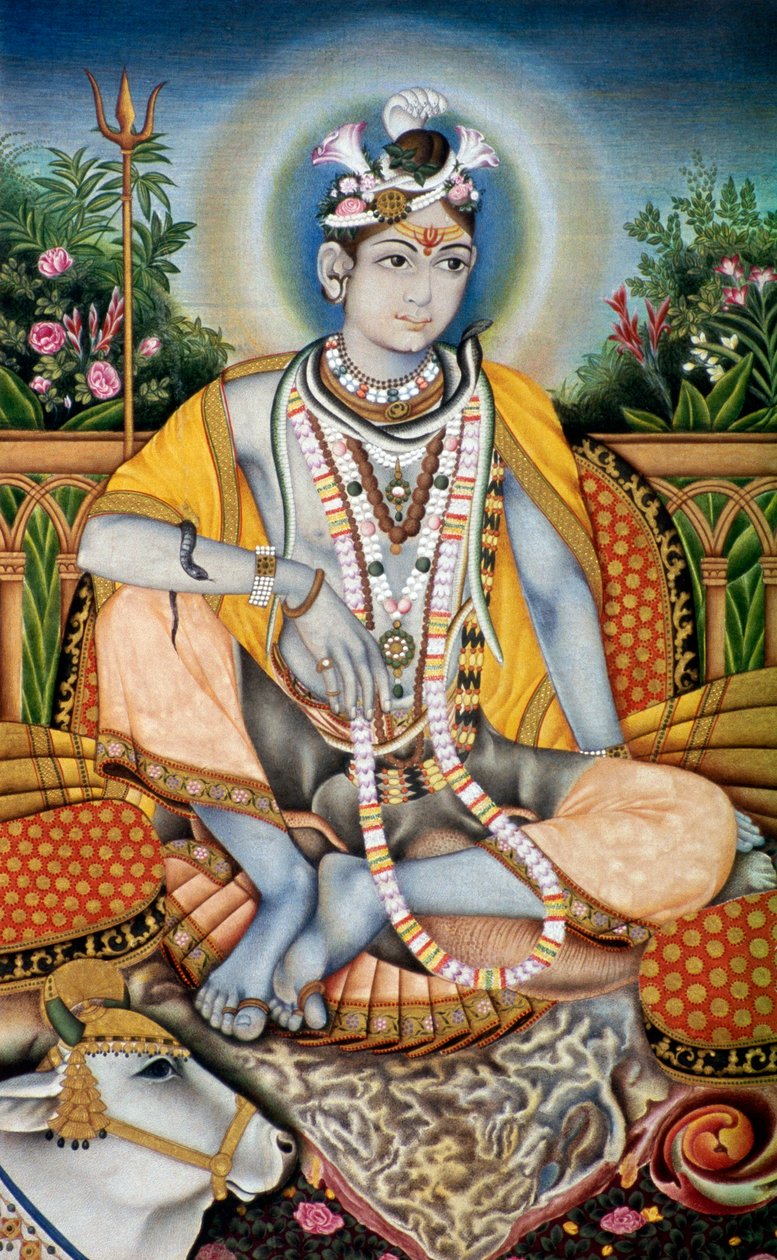 Rajrajeswer (Seigneur Shiva Shanker), miniature sur papier - School Indian