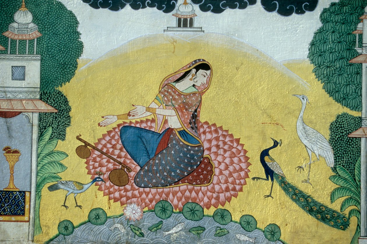 Femme avec Rudra Veena, miniature, Inde - School Indian