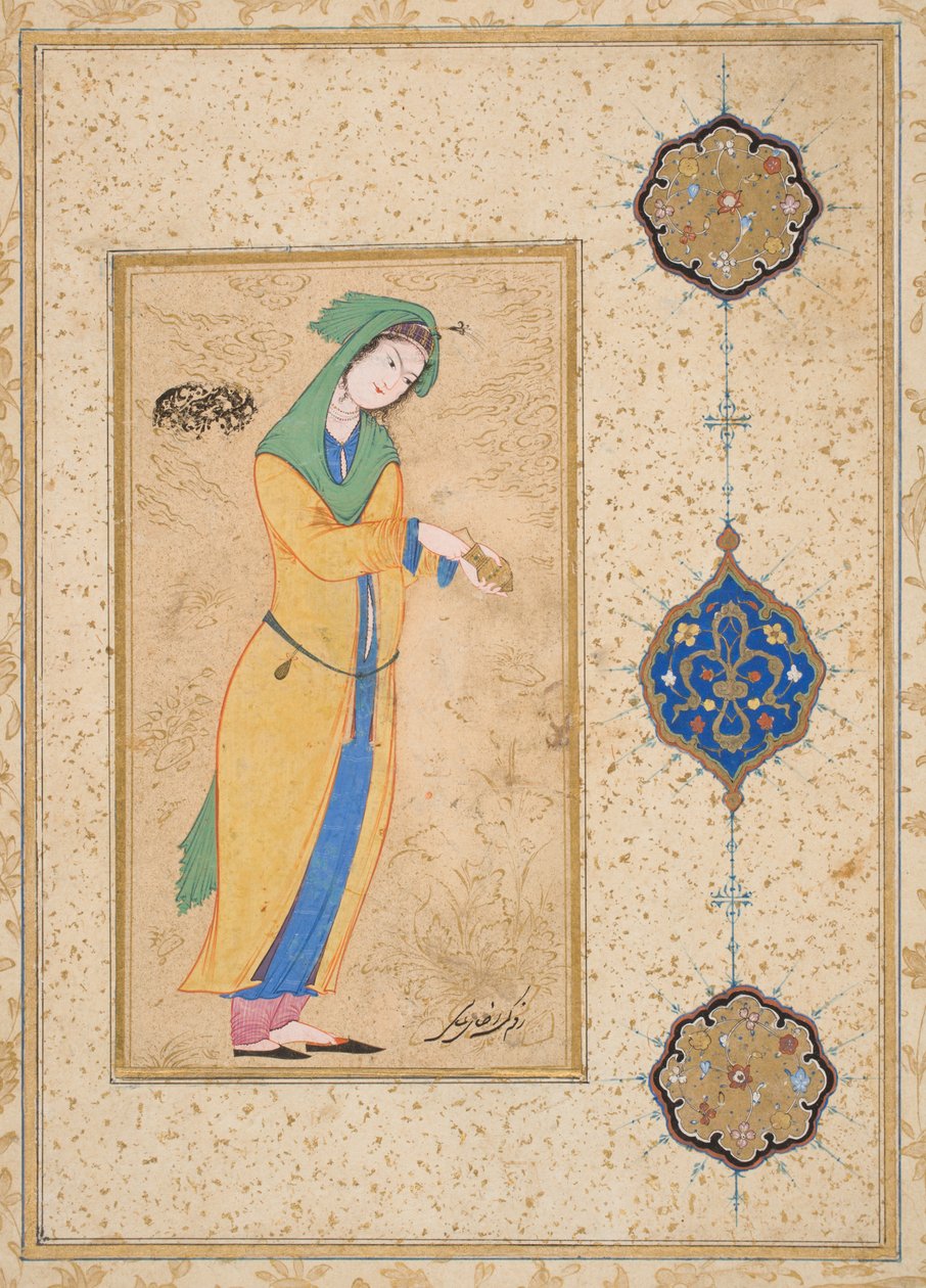 Houri debout dans un jardin - School Iranian