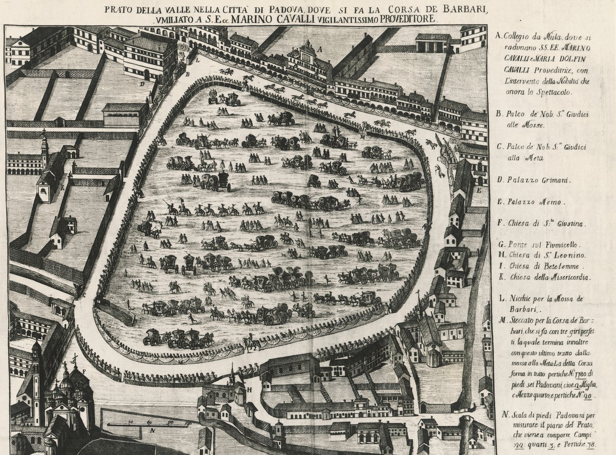 Ancien plan du Prato della Valle, plus grande place de Padoue, Italie - School Italian