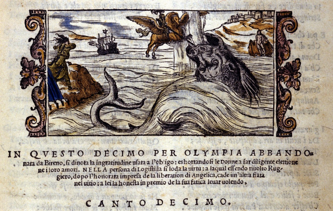 Scène du poème chevaleresque "Orlando Furioso" (Roland Furieux) de Ludovico Ariosto (1474 - 1533) - School Italian