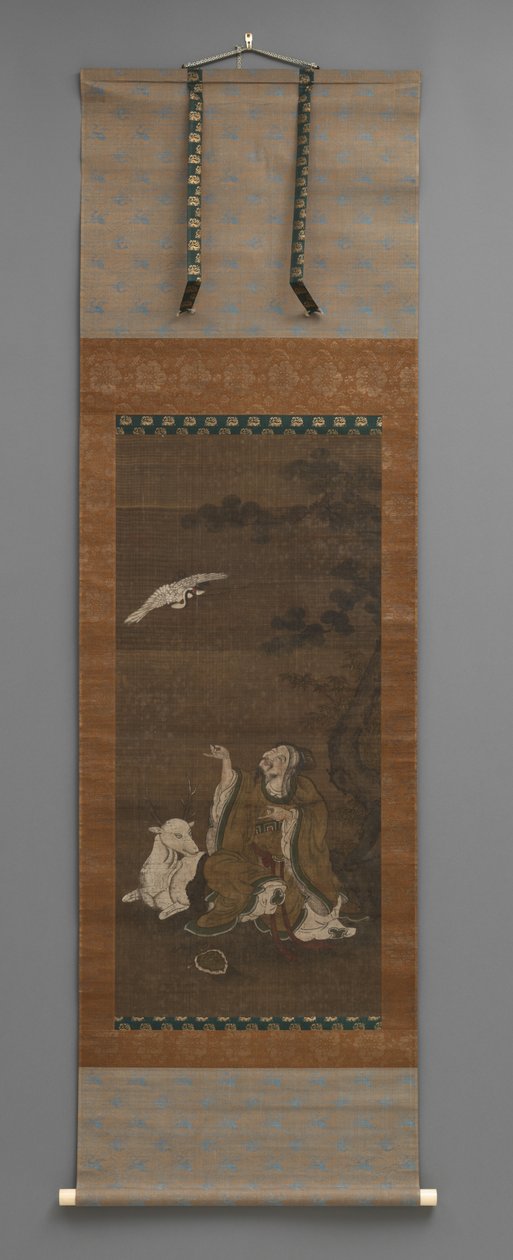 Homme avec cerf, grue volante - Japanese School
