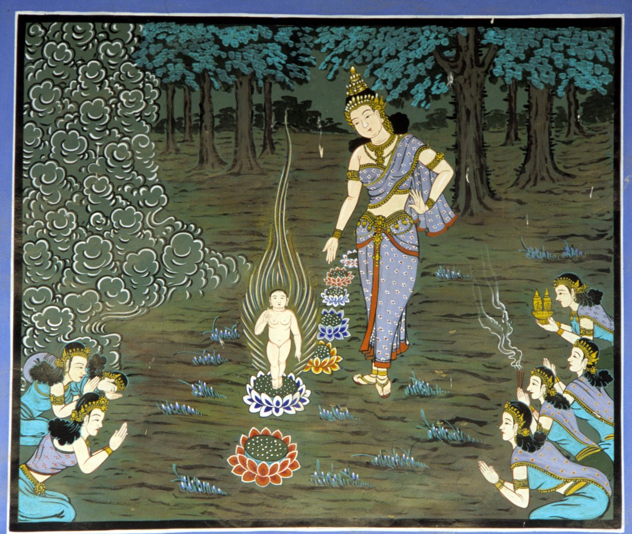 Naissance de Bouddha. Fresque dans le temple Yongju, région de Suwon, Corée - School Korean