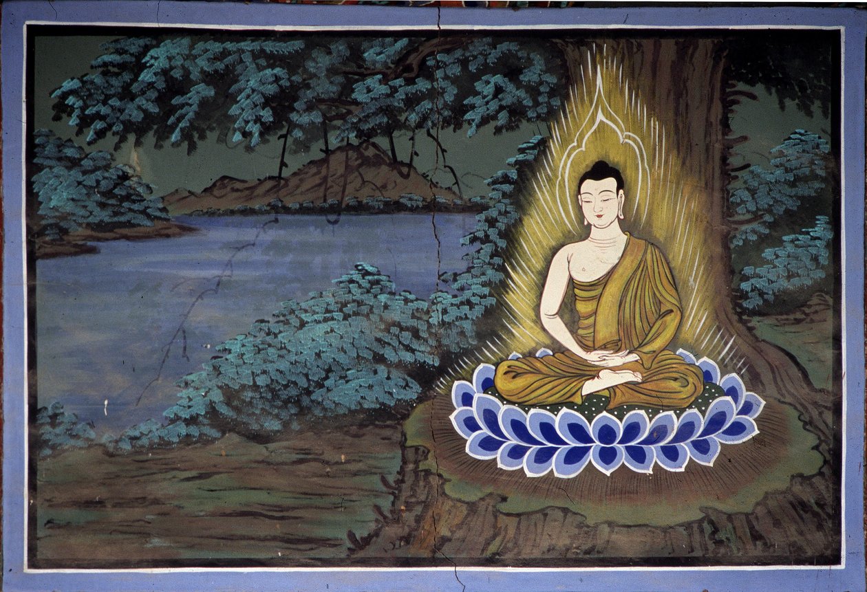 Méditation de Bouddha : Fresque au temple de Yongju, région de Suwon, Corée - School Korean