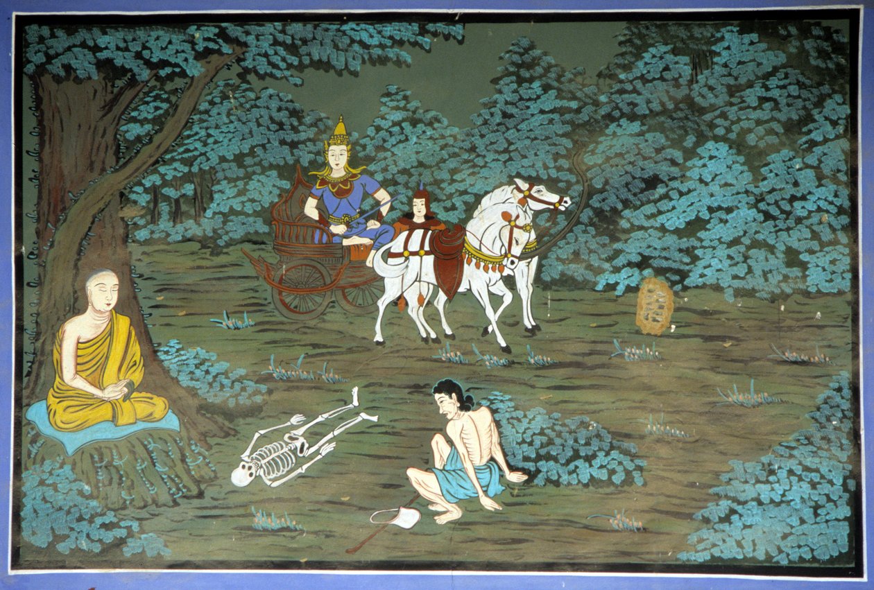 Bouddha en méditation et squelette. Fresque dans le temple Yongju, région de Suwon, Corée - School Korean