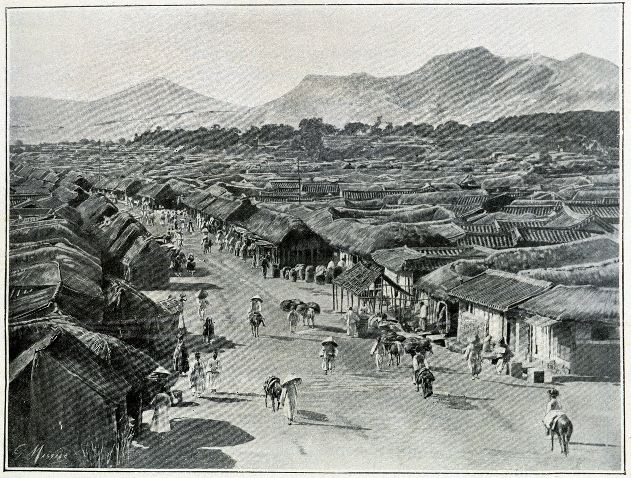 Vue de la rue principale de Séoul, capitale de la Corée au XIXe siècle - School Korean