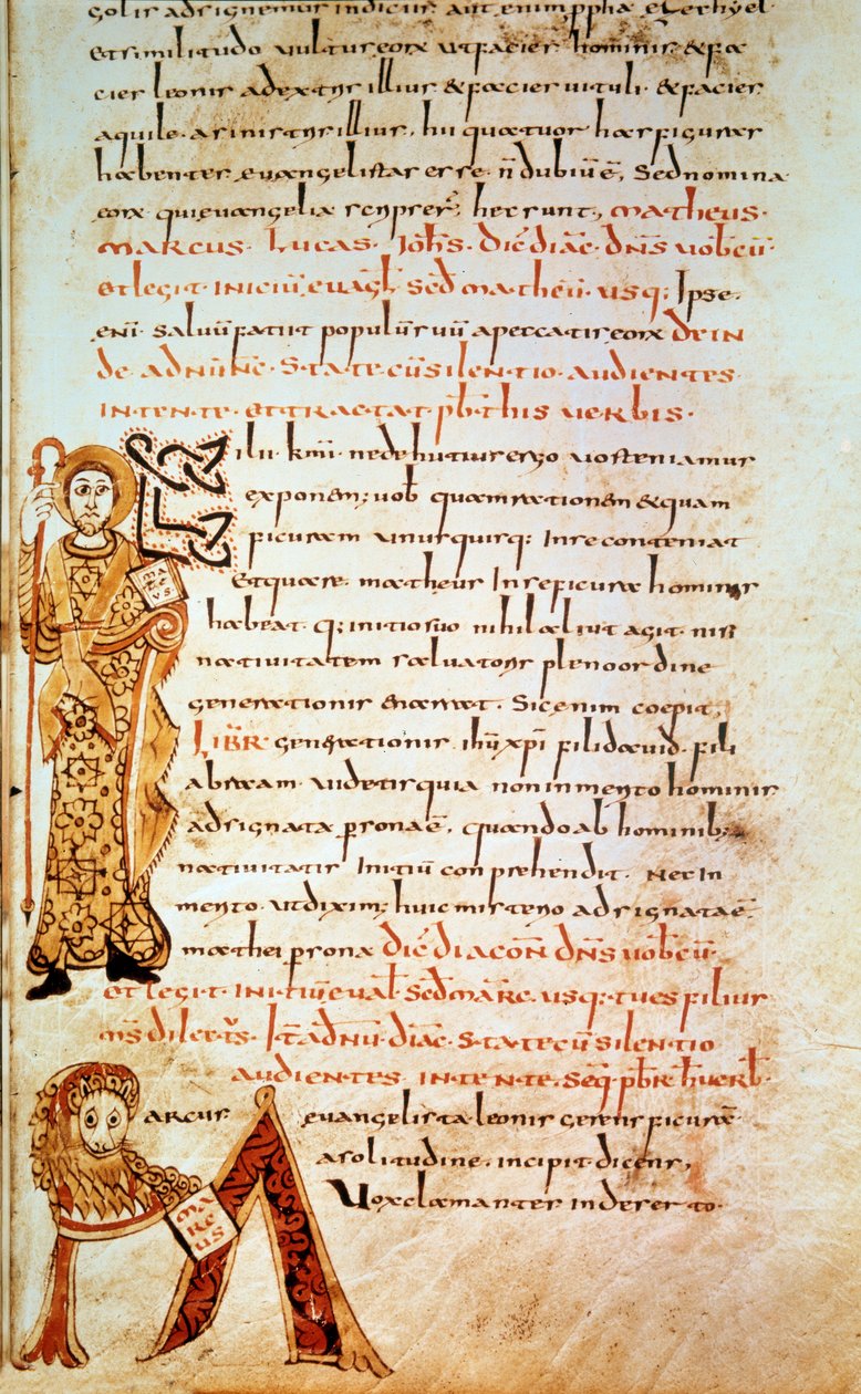 Saint Matthieu ; lettre M (tête du lion de Saint Marc) - School Merovingian