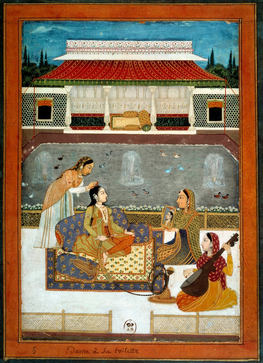 Une princesse indienne à sa toilette miniature de l
