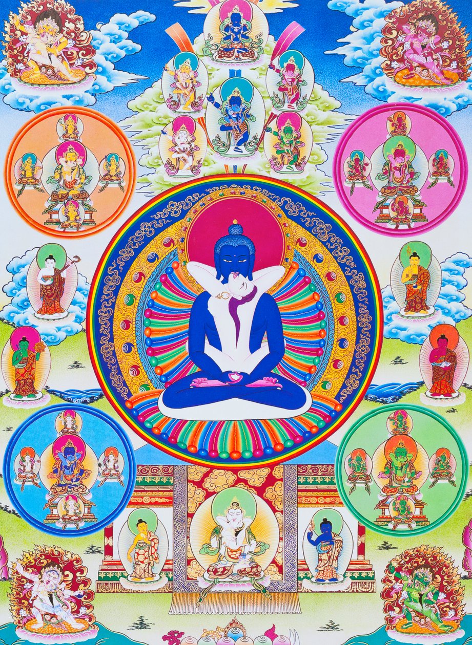 Image représentant Samantabhadra, avec sa consort, symbolisant l